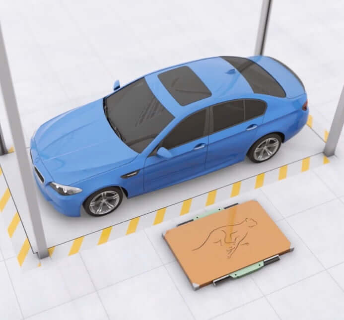 Image of blue car with cheetah parking system mockup